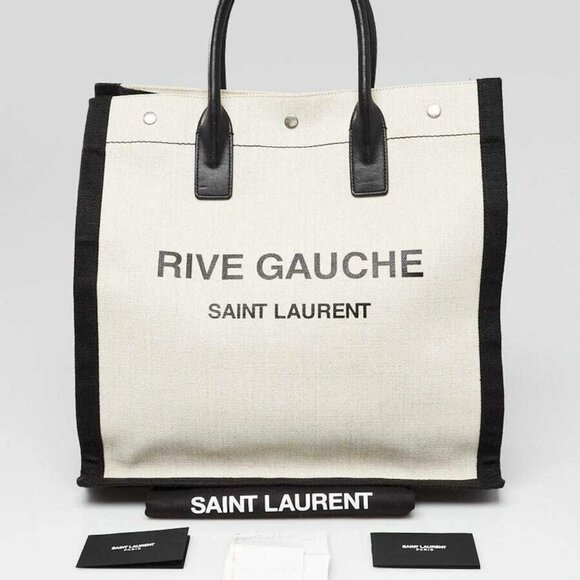 Yves Saint Laurent Natural Linen And Leather Rive Gauche North/South Tote Bag - Picture 1 of 10